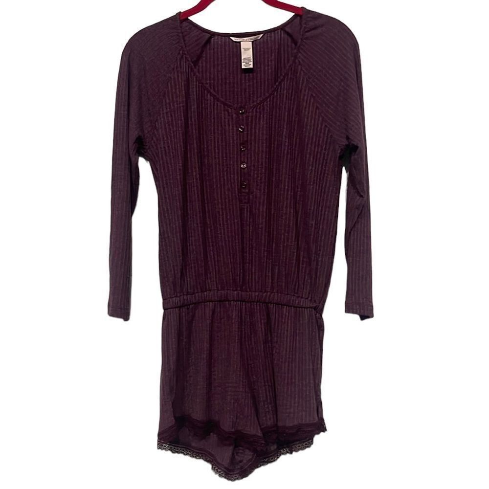 Victoria’s Secret Long Sleeve Ribbed Romper PJ Lounge Pajama Set XS